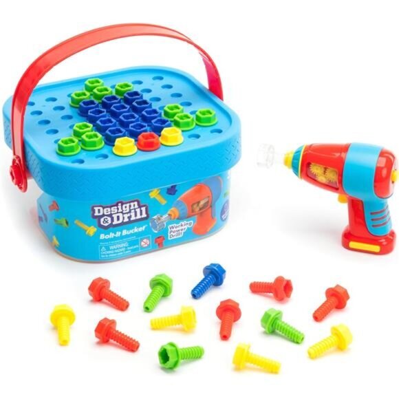 Kids Design & Drill‎ Bolt-It Bucket with Electric Drill Toy, 56 Pieces, STEM Toy - Picture 1 of 6